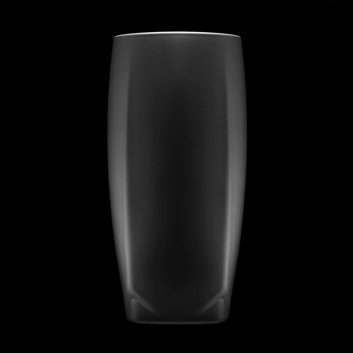 A matte black, heavy non-leaded crystal highball glass with mirrored interior, ideal for whiskey and water with ice